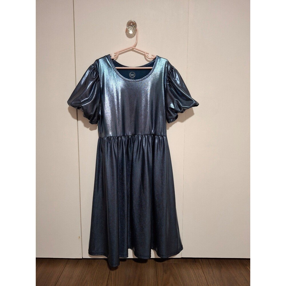 Wonder Nation Girls Metallic Knit Puff Sleeve Dress, Girl's Large 10-12 - Picture 5 of 5